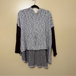 Anthropologie White Crow Full Zip High-Lo Hooded Knit Mixed Jacket Women S Gray